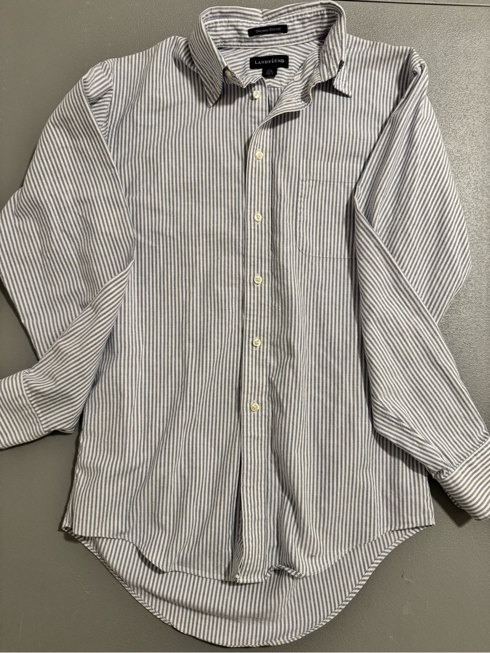 Lands' End 100% Cotton Blue White Pinstripe Button-Down Oxford Shirt Size 14.5 - Picture 1 of 14